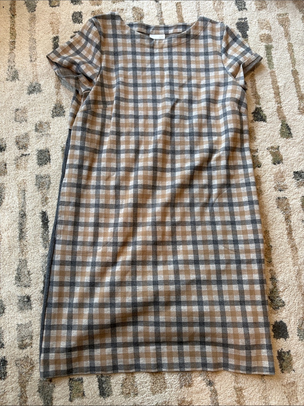 J. Jill Plaid Shift Dress in Tan, Gray and Cream